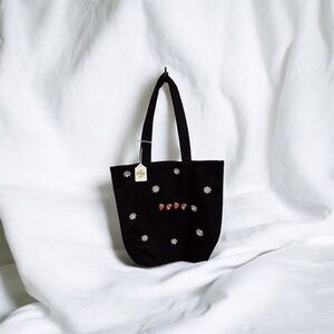 Black Floral Embroidered Tote Bag